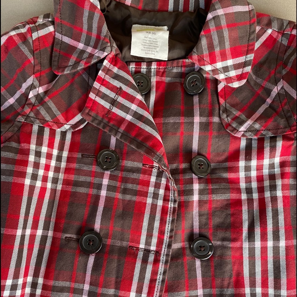 CRAZY 8 Girls Vintage HOLIDAY Plaid Trench Coat XS - Picture 7 of 13
